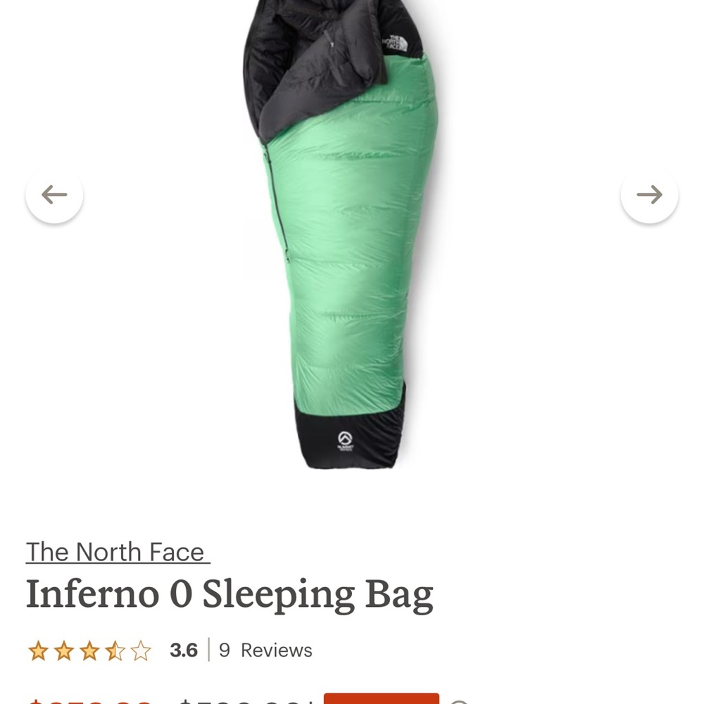 The North Face Inferno 0 Sleeping Bag - Green and Black